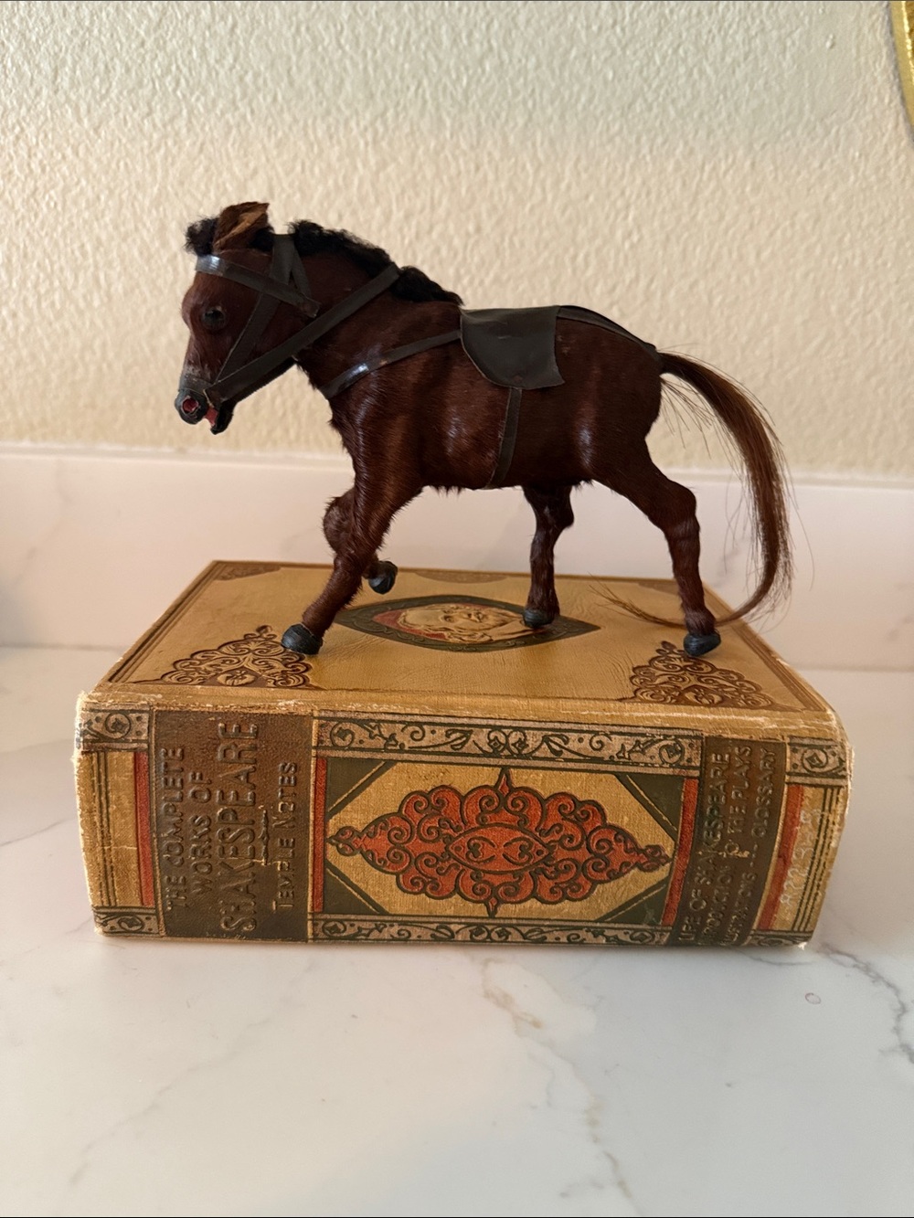 Vintage Horse Figurine with Horse Hair Body and Tail